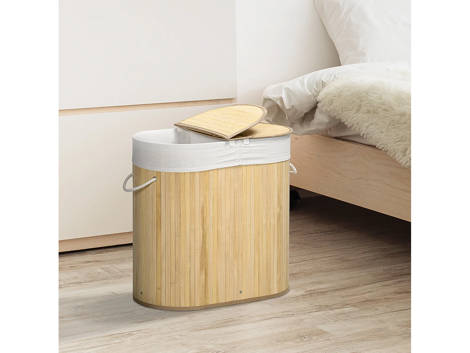 Cesto portabiancheria 2 sezioni e 2 coperchi con sacca interna