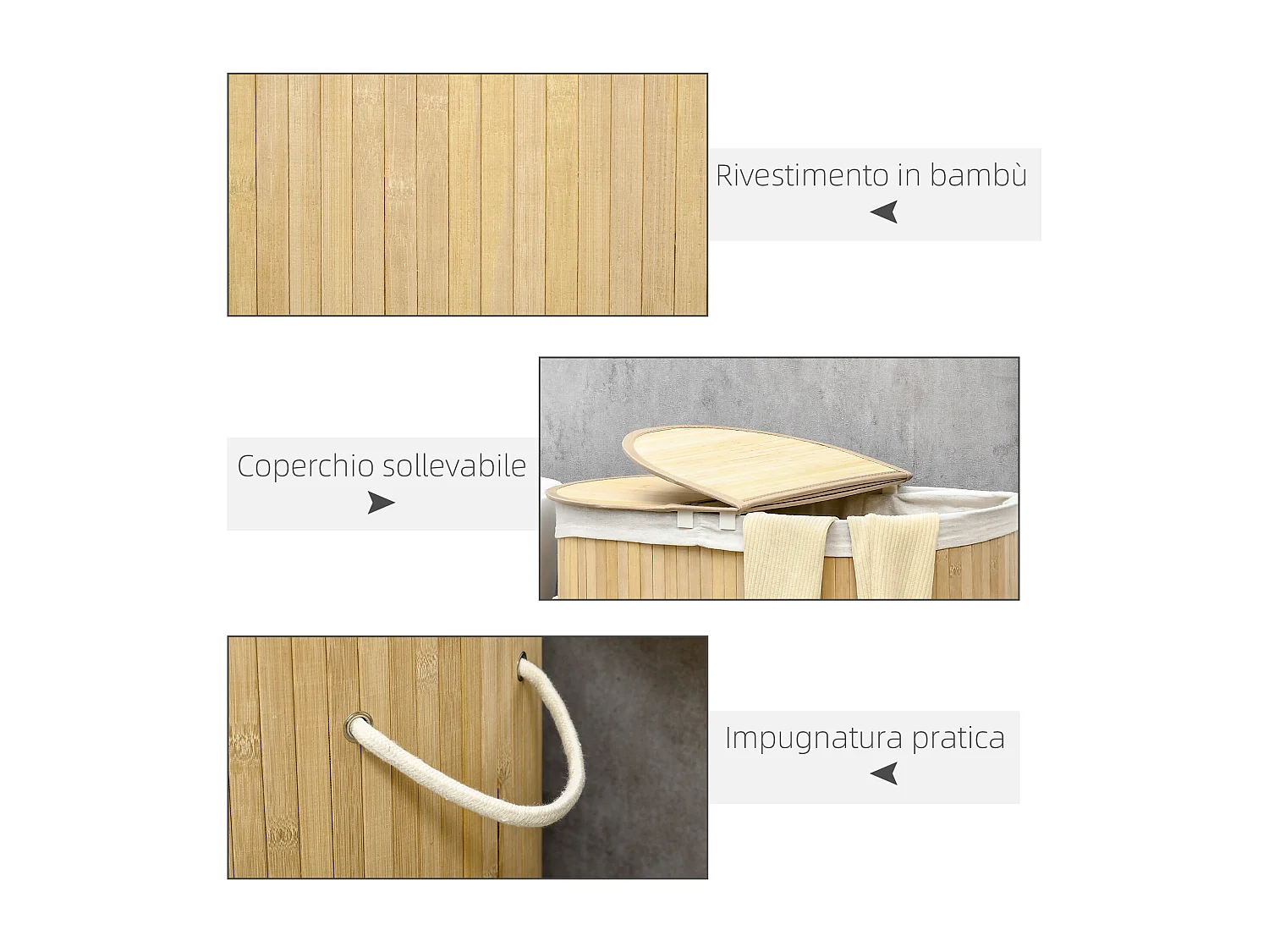 Cesto portabiancheria 2 sezioni e 2 coperchi con sacca interna