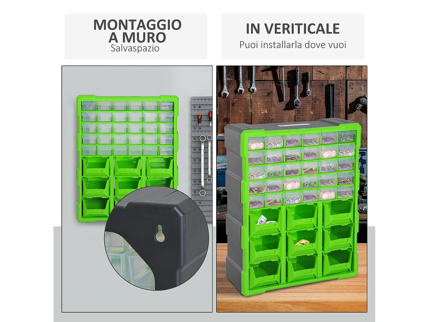 Cassettiera porta minuteria verde 30 cassetti