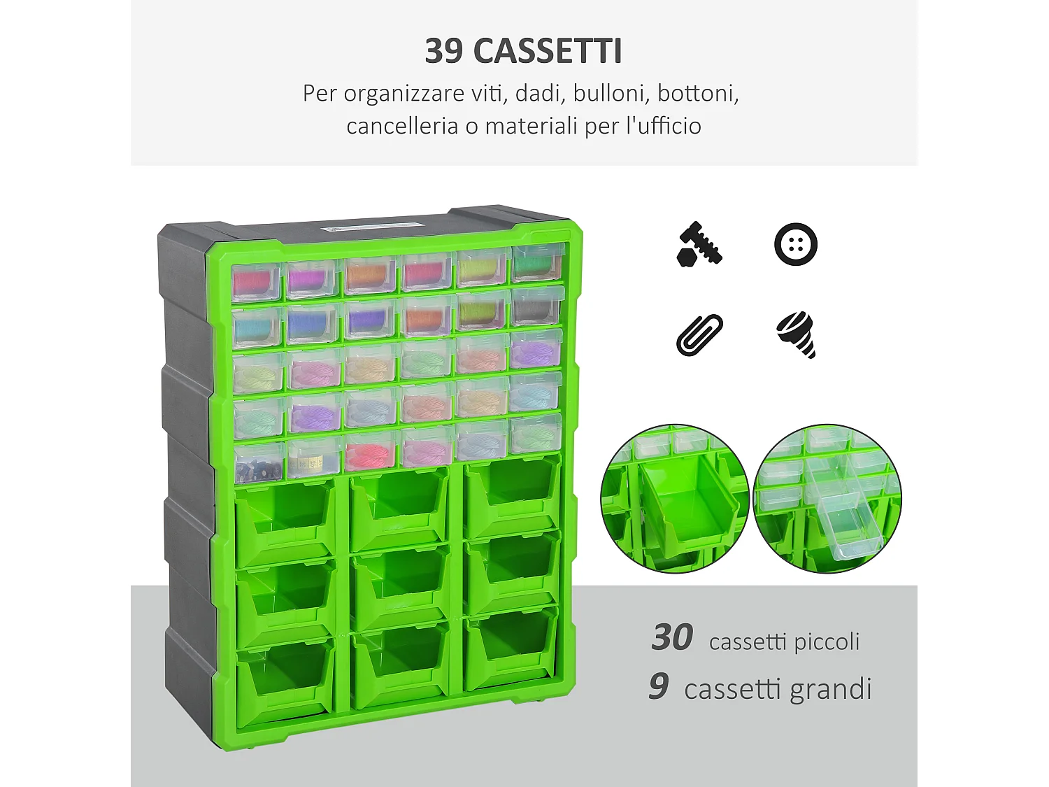 Cassettiera porta minuteria verde 30 cassetti