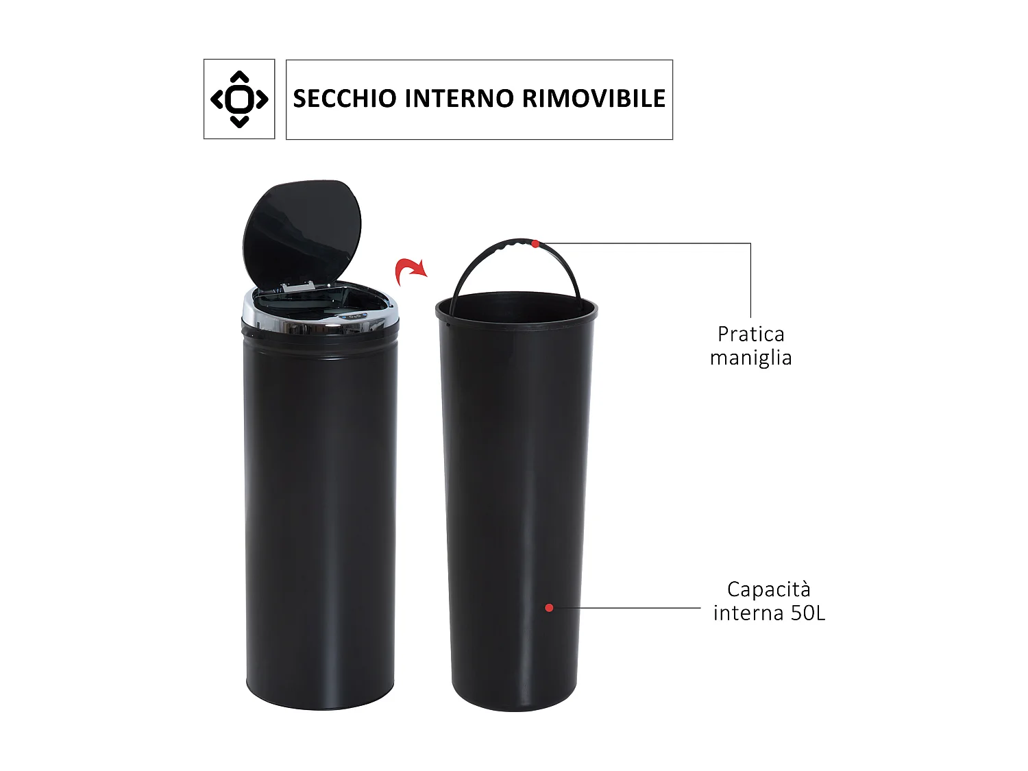 HOMCOM Pattumiera Automatica Sensore Infrarossi da 50L in Acciaio