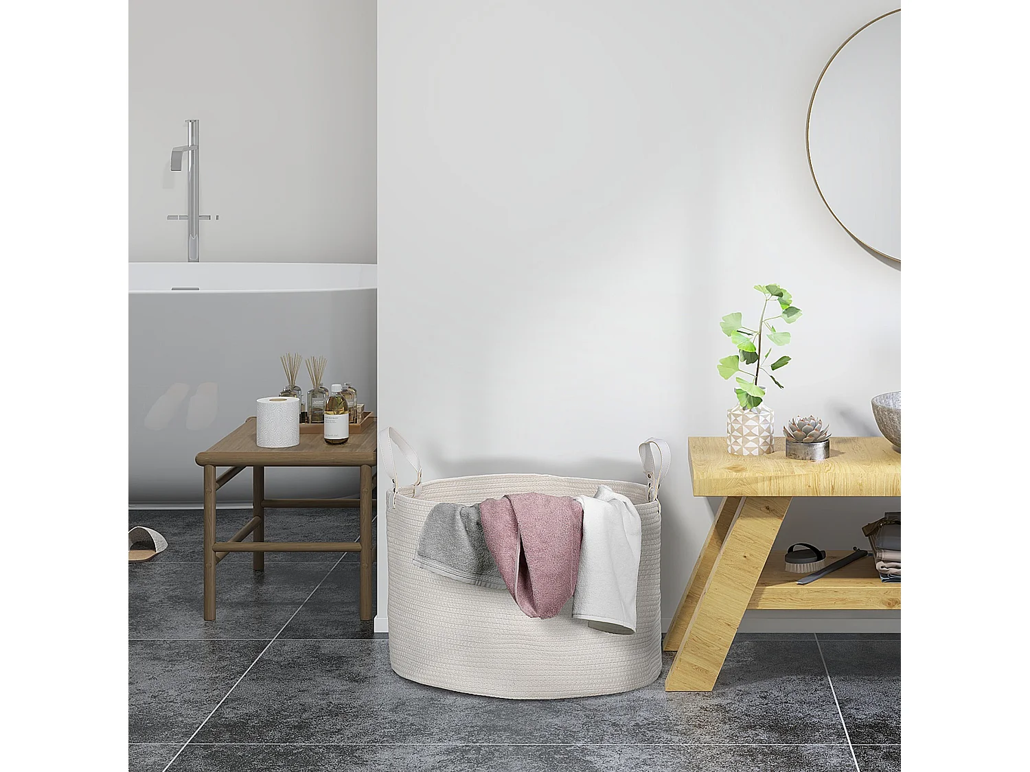 Cesto portabiancheria da 88l portatile e pieghevole Ø56x35.5 cm crema