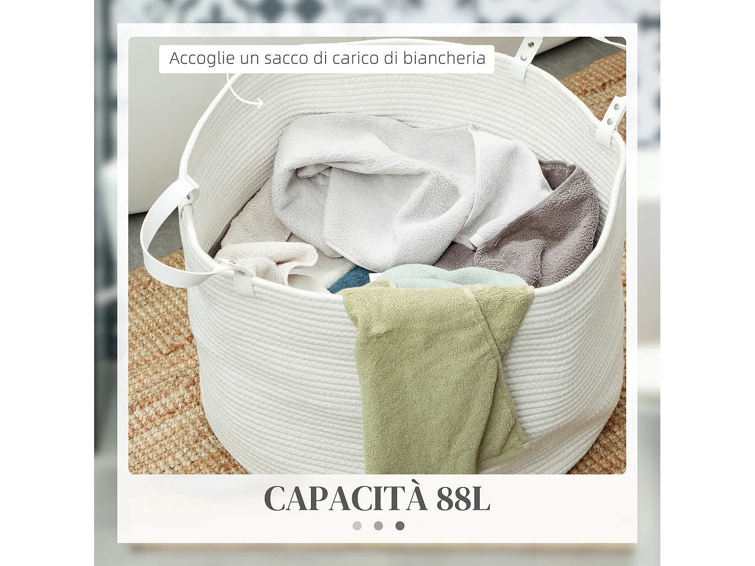 Cesto portabiancheria da 88l portatile e pieghevole Ø56x35.5 cm crema