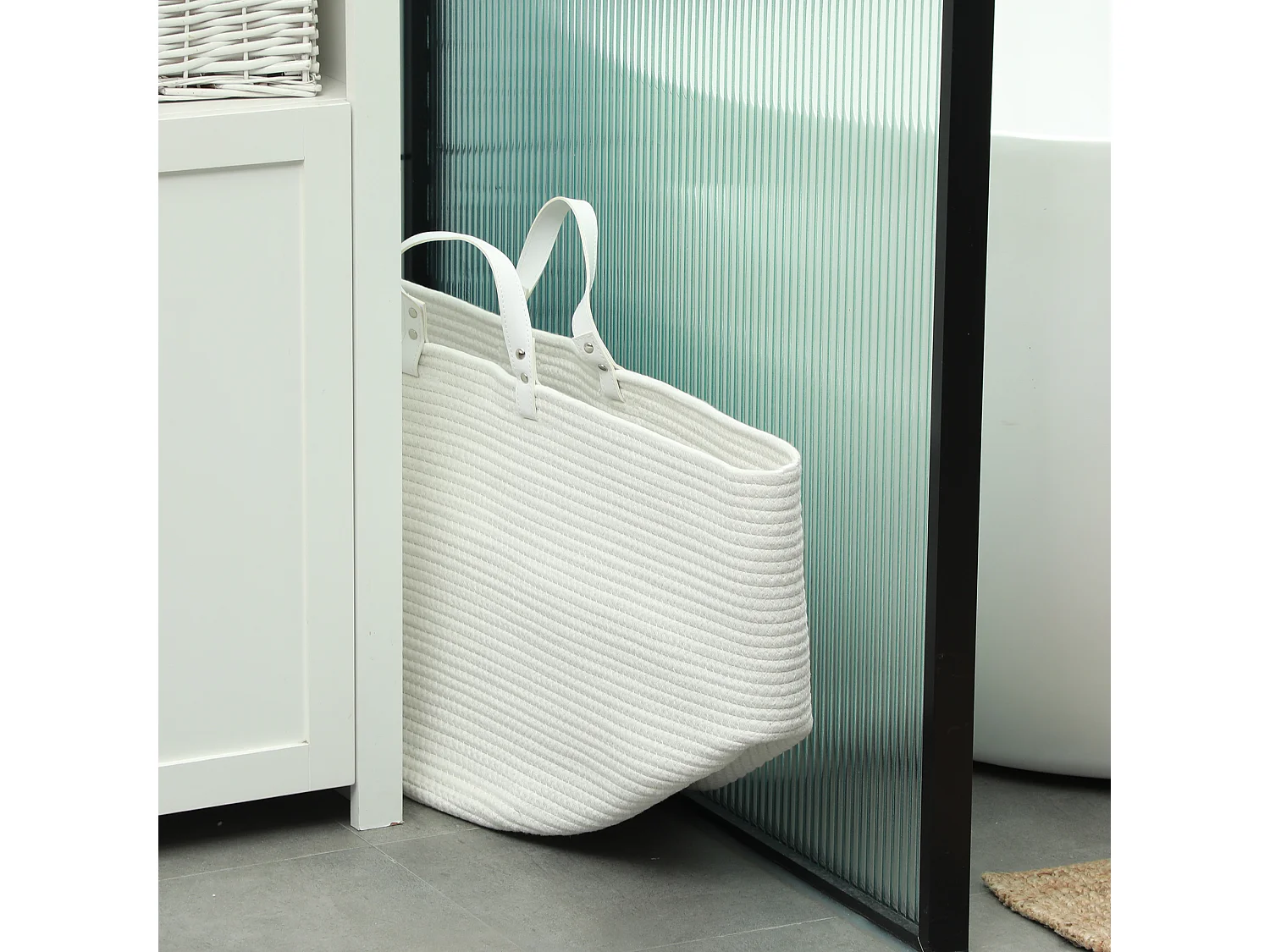 Cesto portabiancheria da 88l portatile e pieghevole Ø56x35.5 cm crema