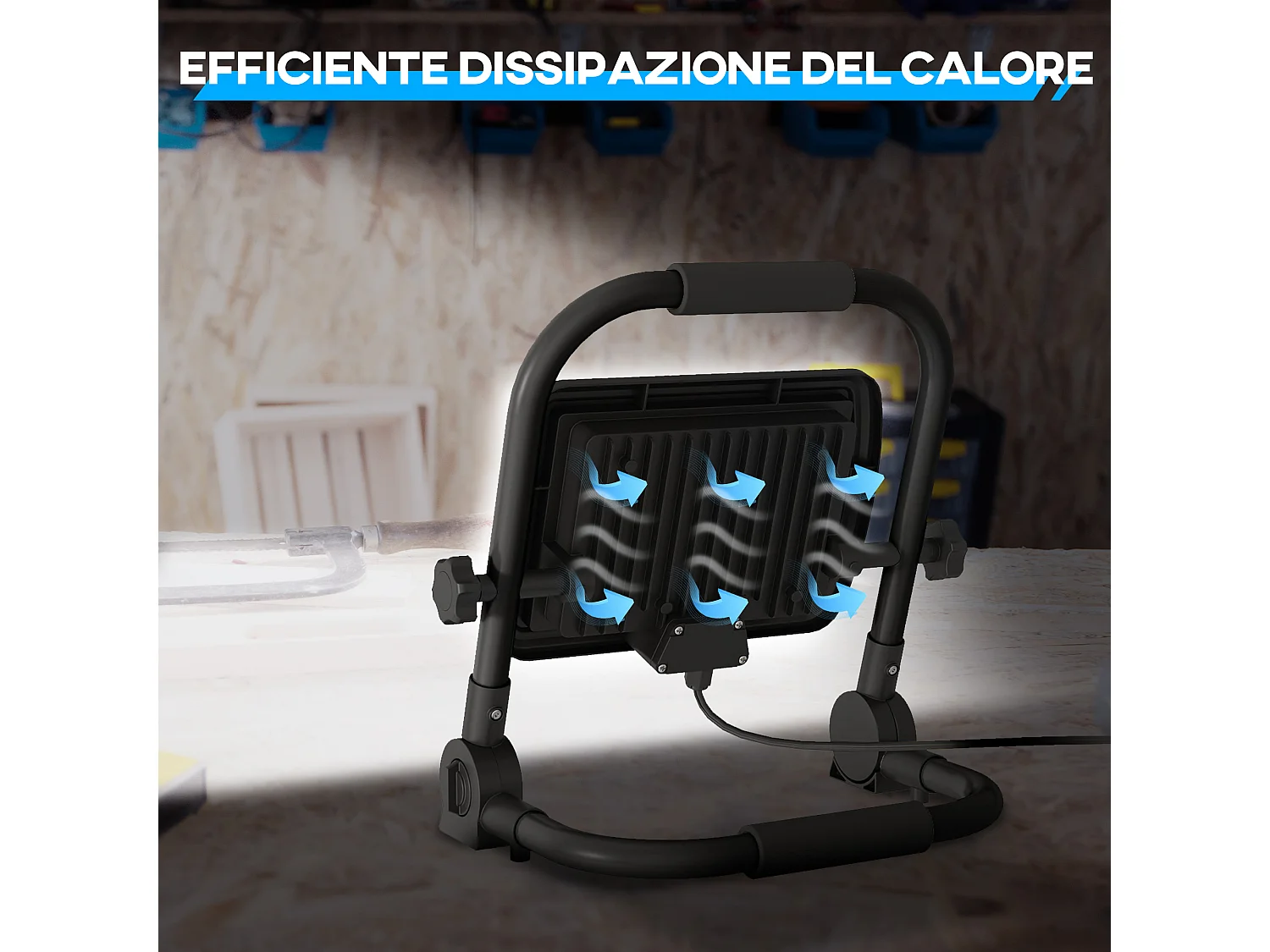 Faretto led da lavoro da 6500k con testa girevole e supporto nero