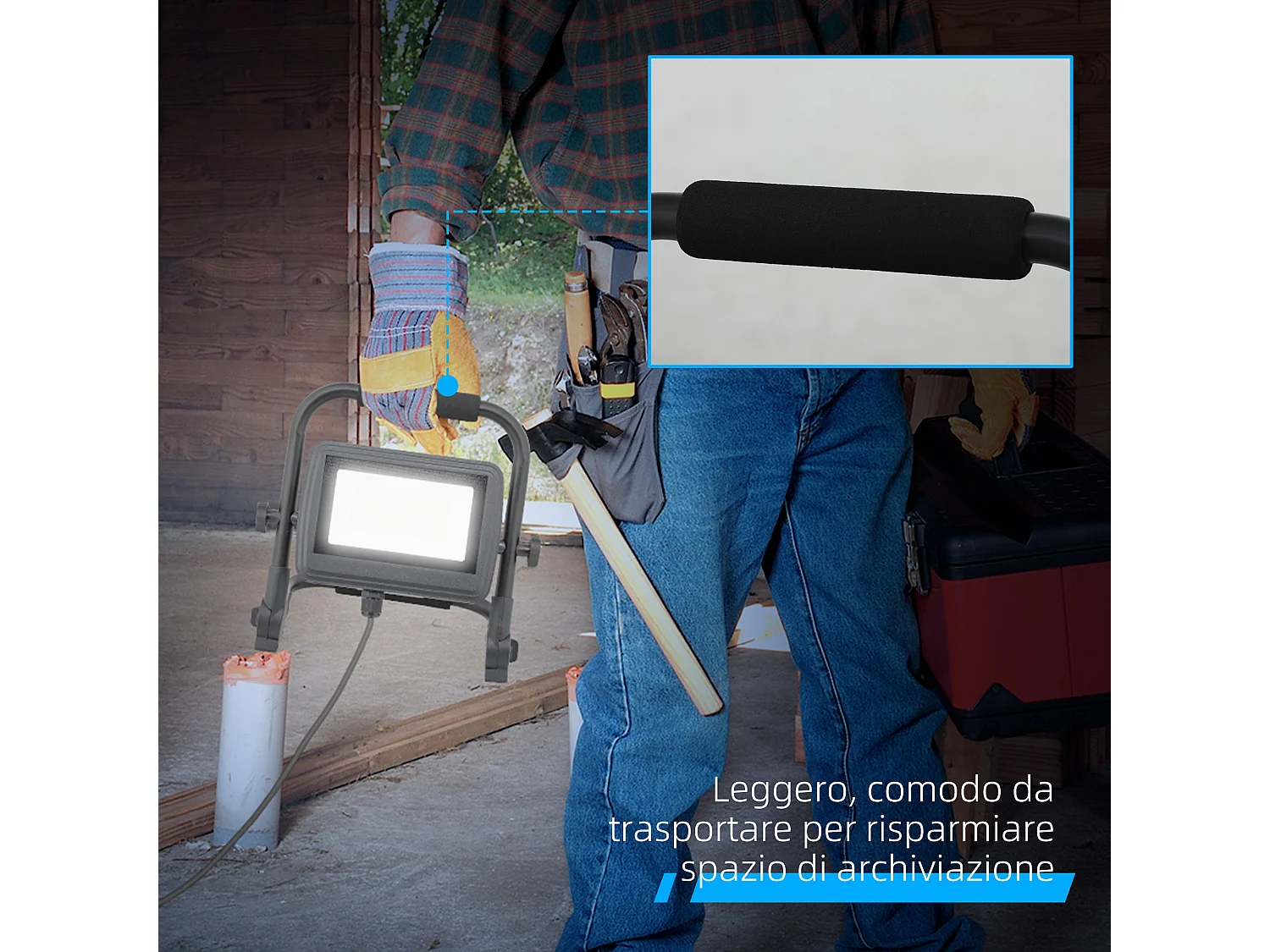 Faretto led da lavoro da 6500k con testa girevole e supporto nero