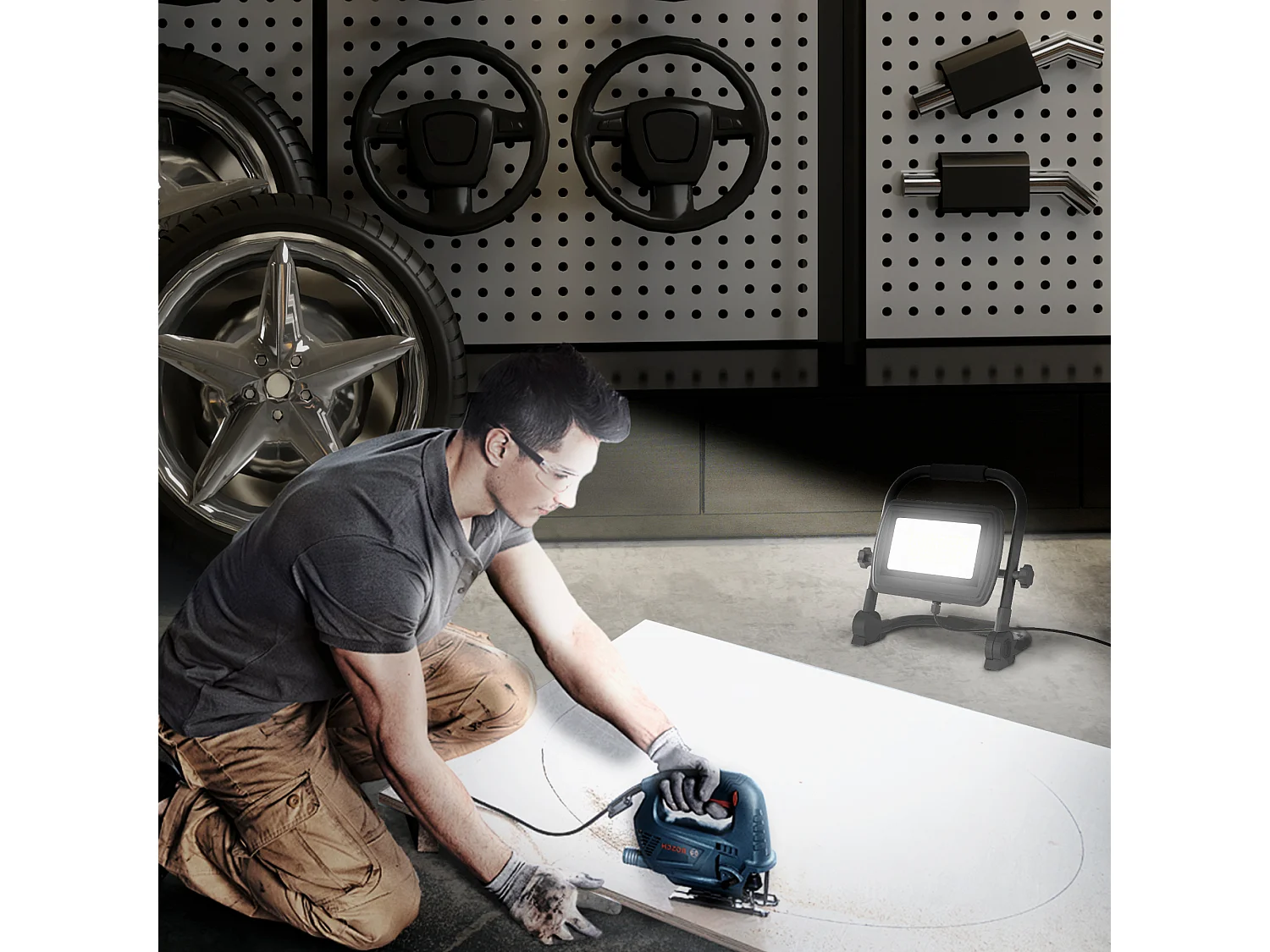 Faretto led da lavoro da 6500k con testa girevole e supporto nero