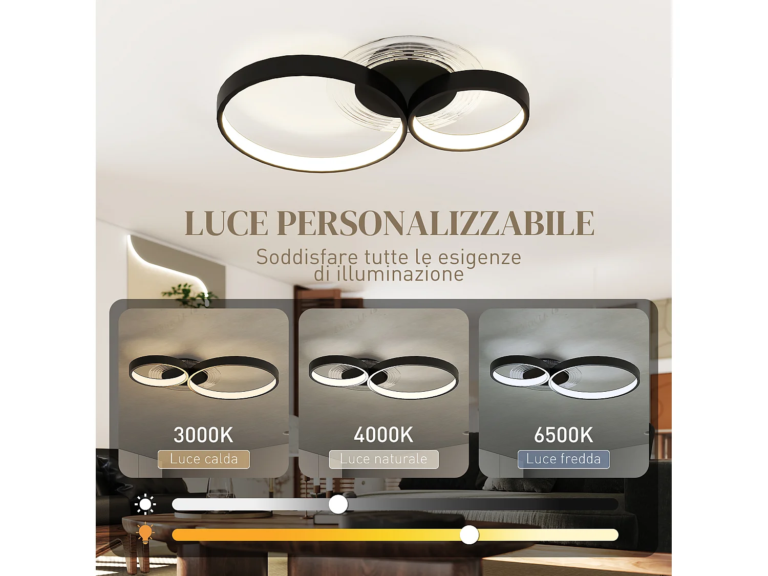 Plafoniera led moderna con luminosità regolabile nero