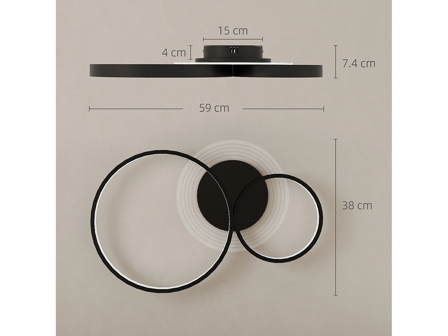 Plafoniera led moderna con luminosità regolabile nero