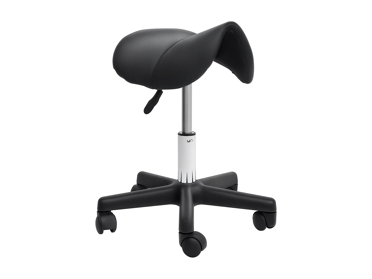 Sgabello girevole a sella con ruote con altezza regolabile nero