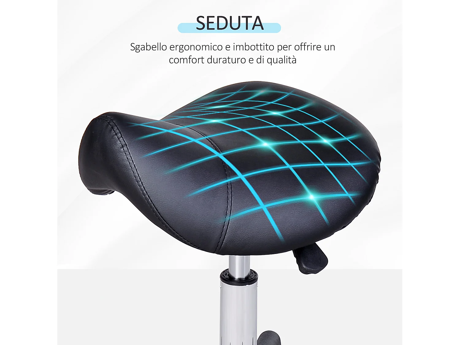 Sgabello girevole a sella con ruote con altezza regolabile nero