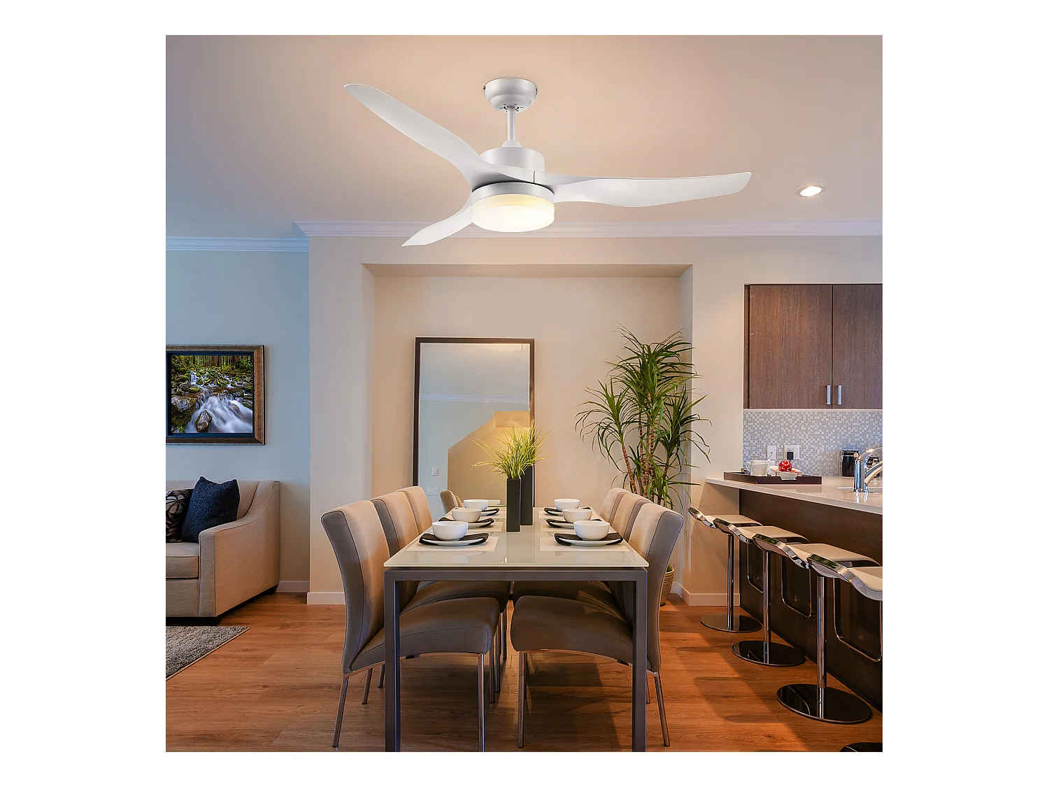 Ventilatore da soffitto luce led 3 modalità 6 velocità bianco