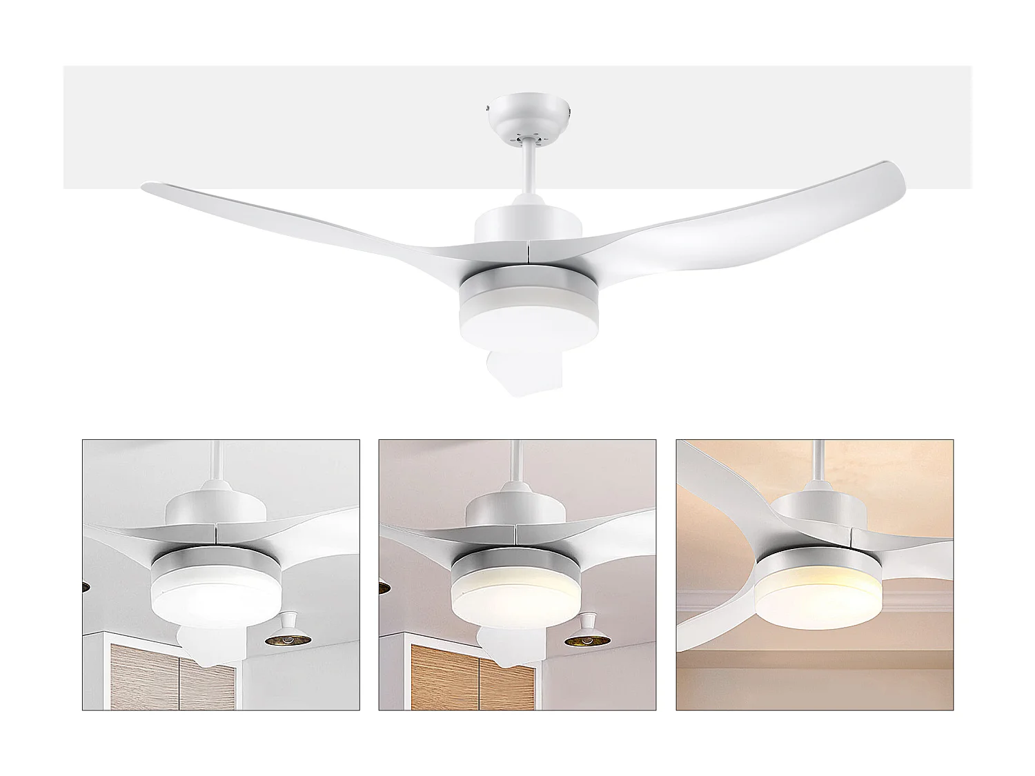 Ventilatore da soffitto luce led 3 modalità 6 velocità bianco