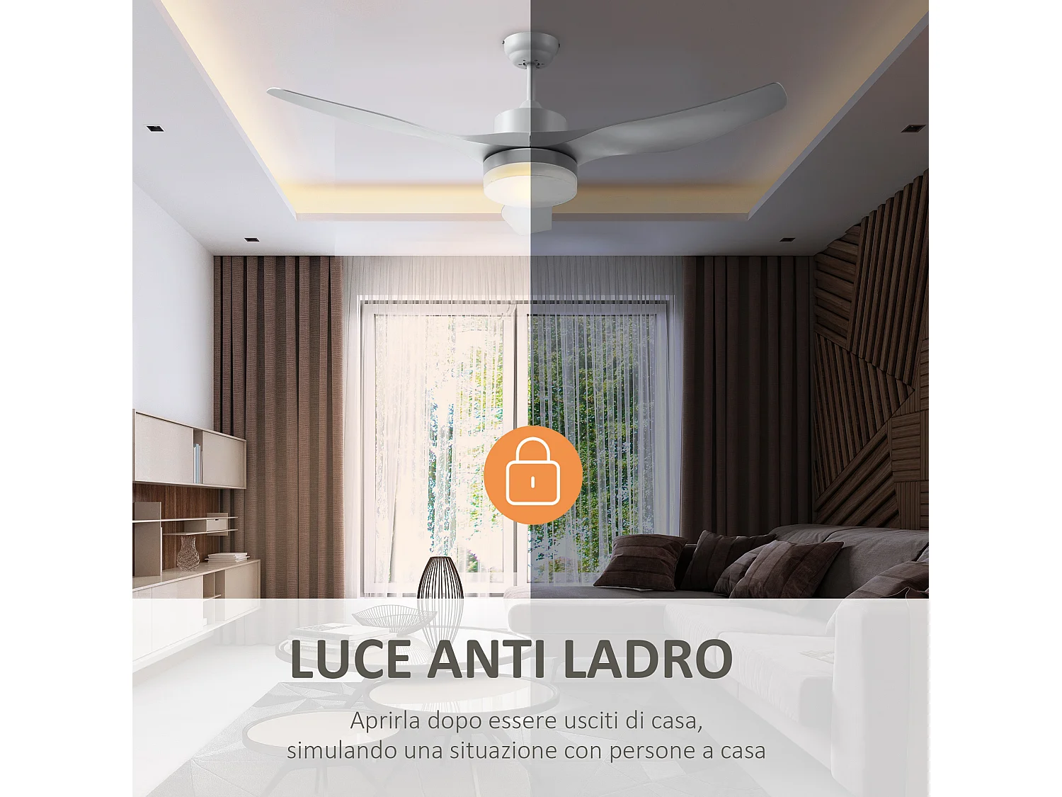 Ventilatore da soffitto luce led 3 modalità 6 velocità bianco