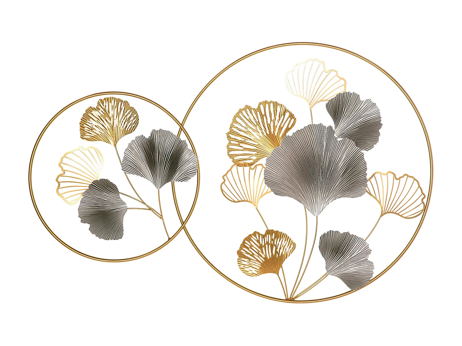 Decorazione murale 3d oro e argento con foglie di ginkgo
