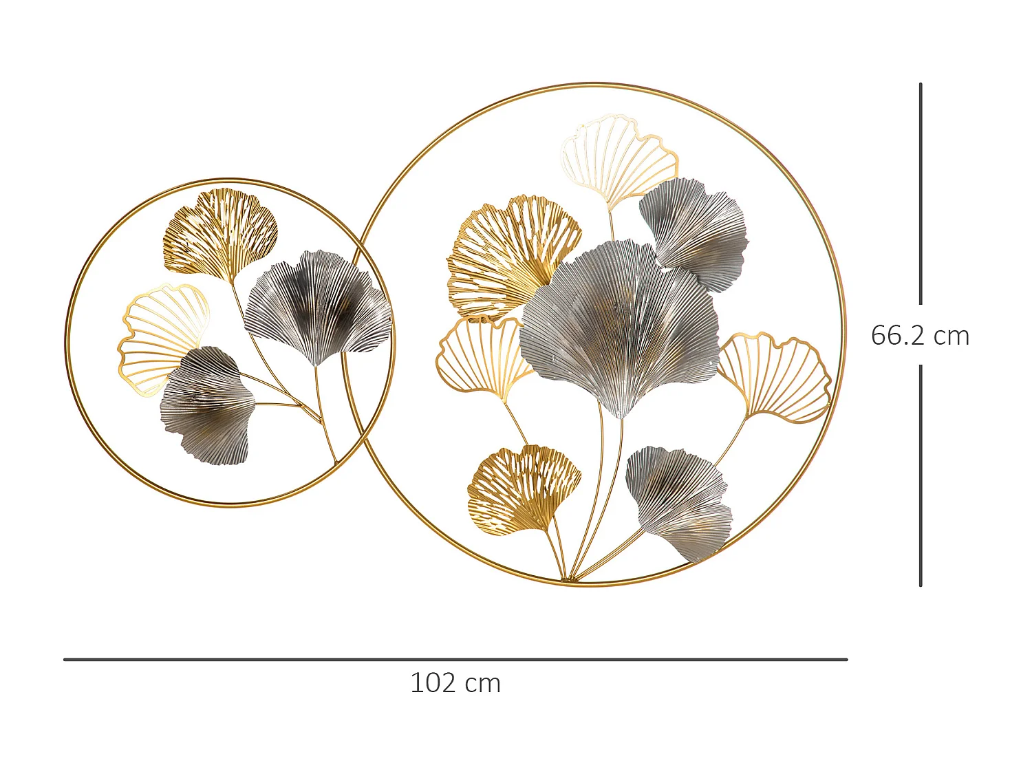 Decorazione murale 3d oro e argento con foglie di ginkgo