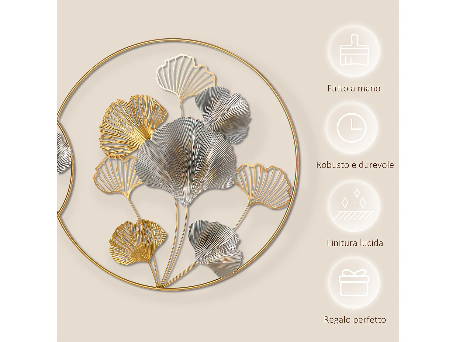 Decorazione murale 3d oro e argento con foglie di ginkgo