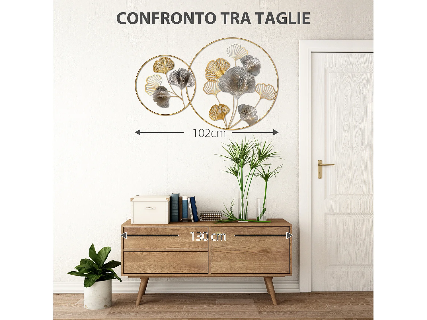 Decorazione murale 3d oro e argento con foglie di ginkgo