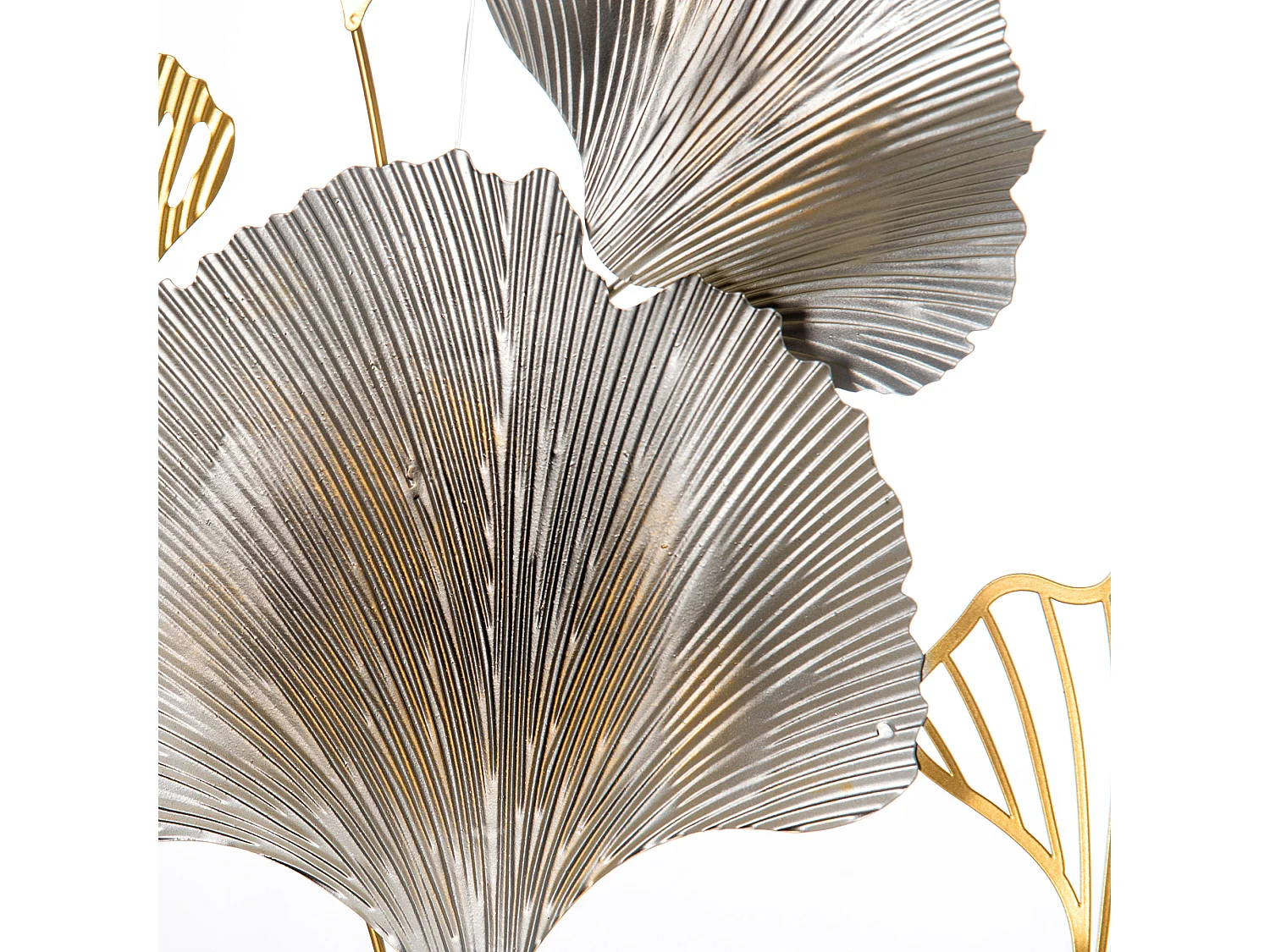 Decorazione murale 3d oro e argento con foglie di ginkgo