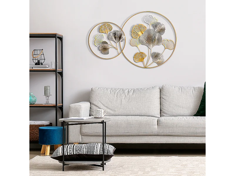 Decorazione murale 3d oro e argento con foglie di ginkgo
