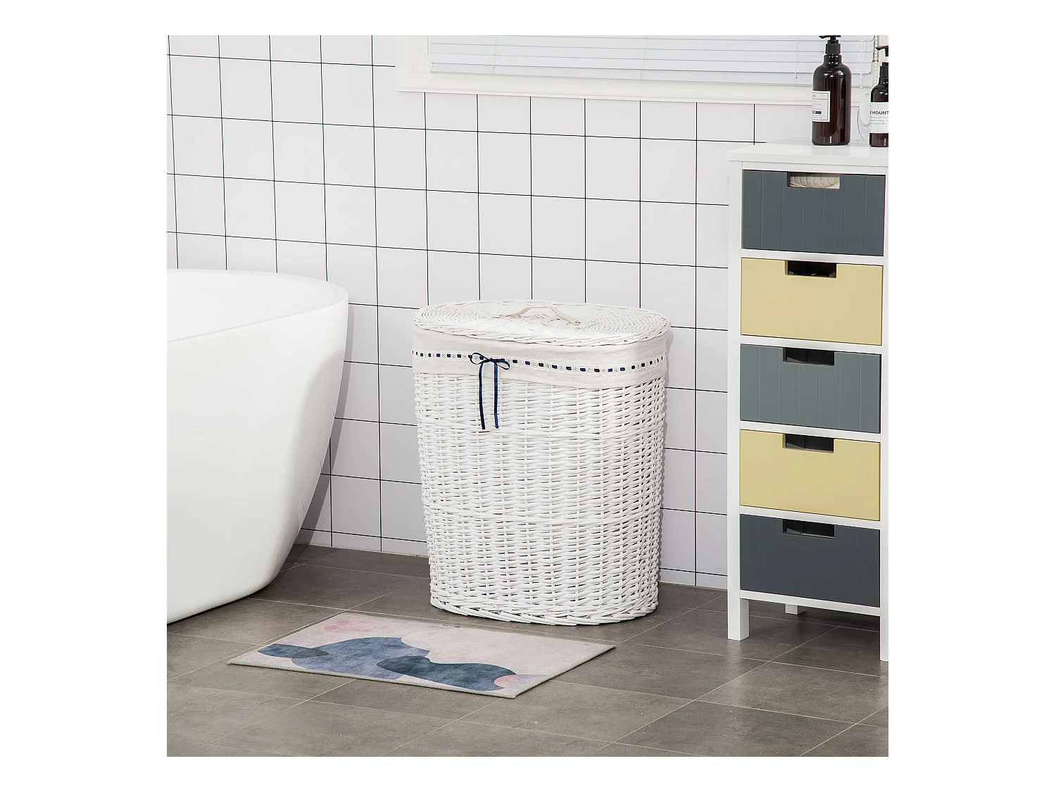 Cesto portabiancheria in vimini bianco con coperchio max. 15kg