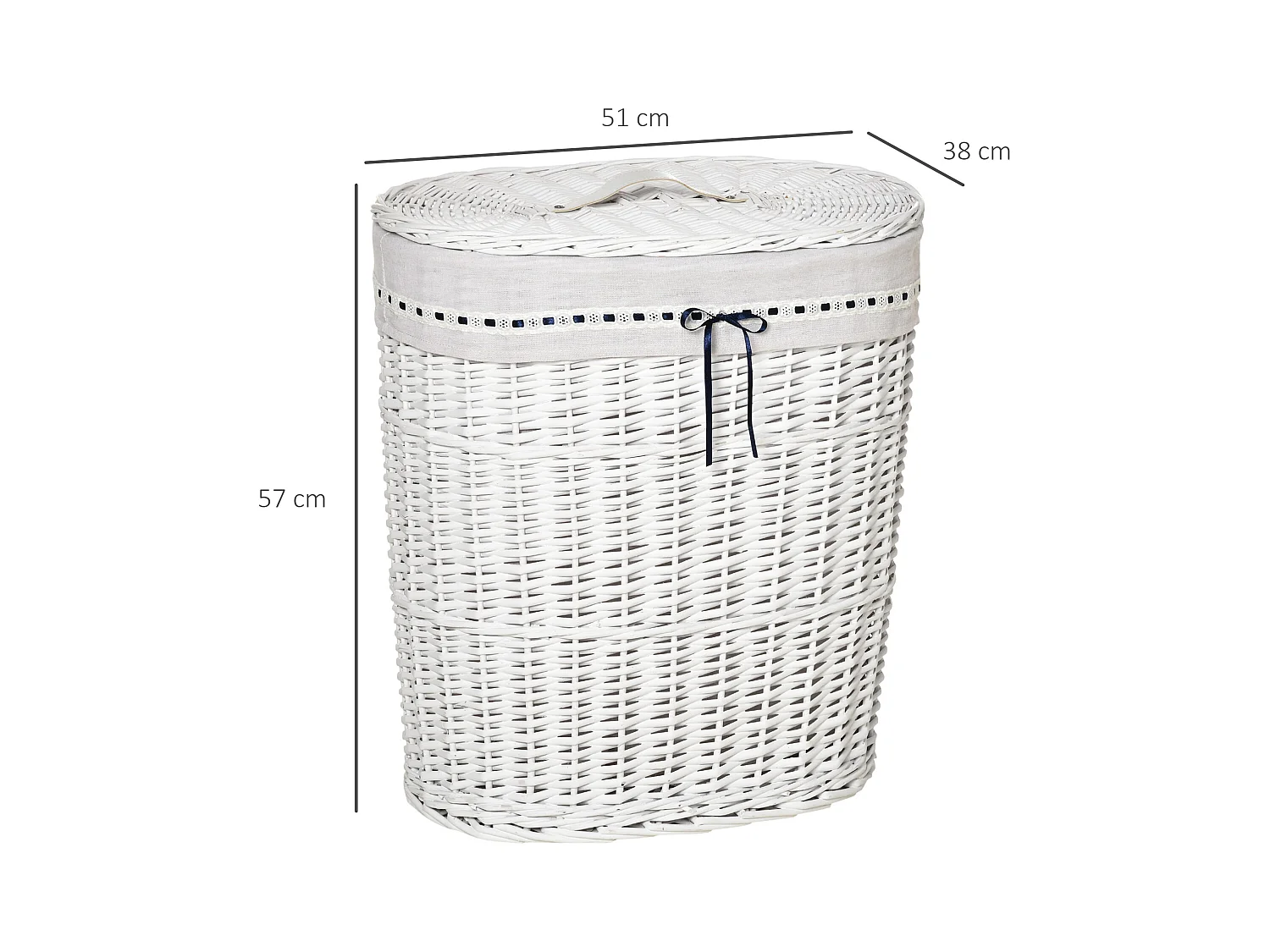 Cesto portabiancheria in vimini bianco con coperchio max. 15kg