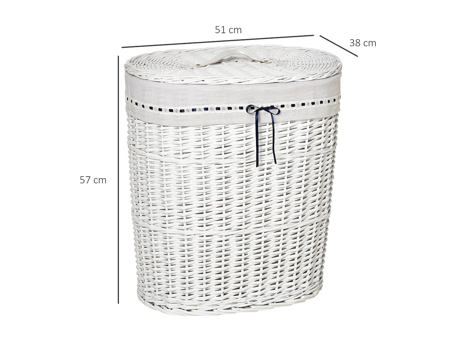 Cesto portabiancheria in vimini bianco con coperchio max. 15kg