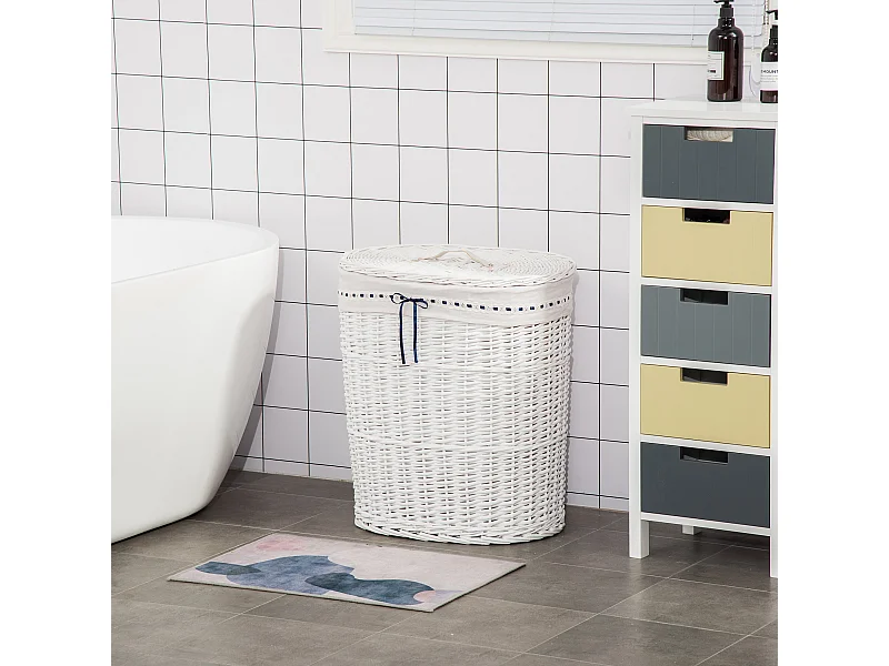 Cesto portabiancheria in vimini bianco con coperchio max. 15kg