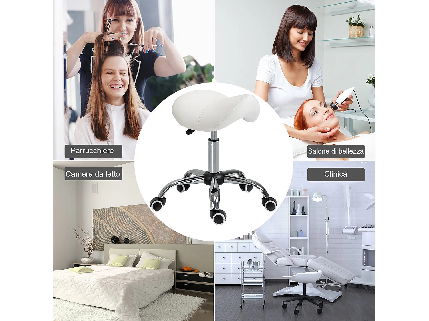 Sgabello da lavoro con ruote altezza regolabile in PU beige