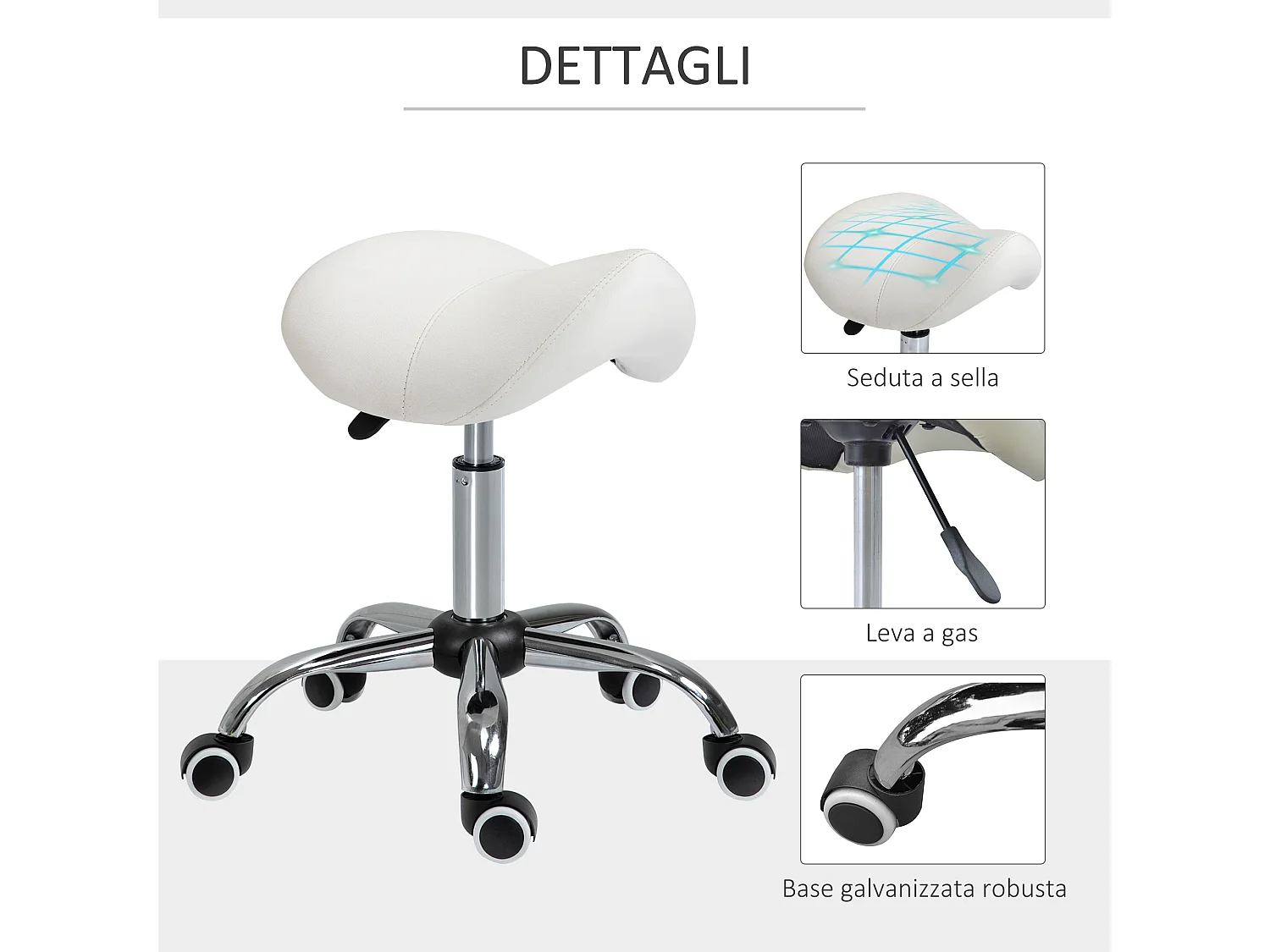 Sgabello da lavoro con ruote altezza regolabile in PU beige