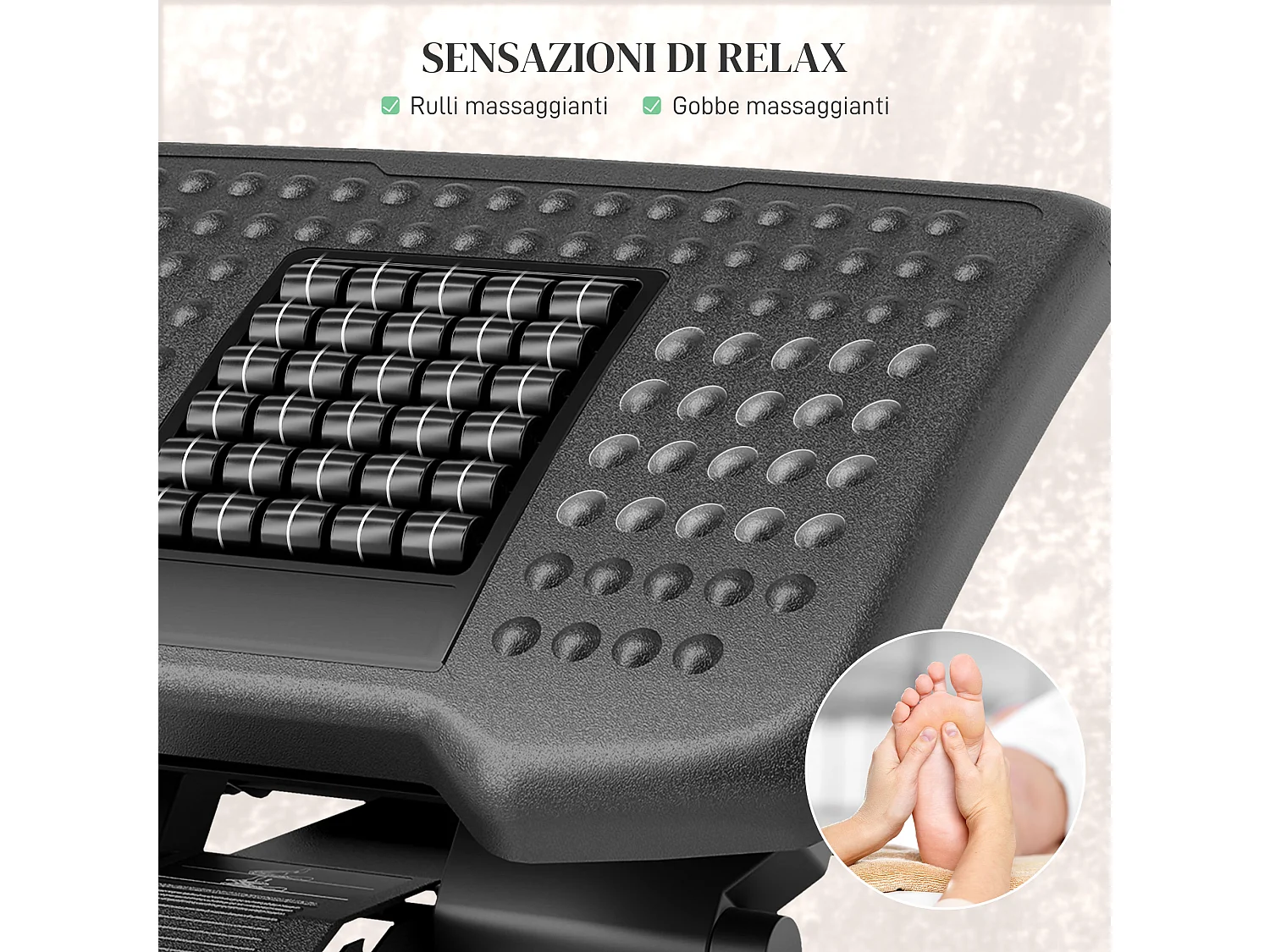 Poggiapiedi da scrivania regolabile massaggiante ed ergonomico nero