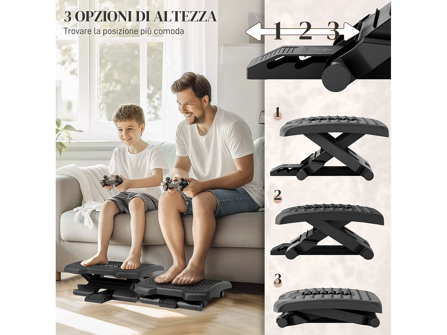 Poggiapiedi da scrivania regolabile massaggiante ed ergonomico nero