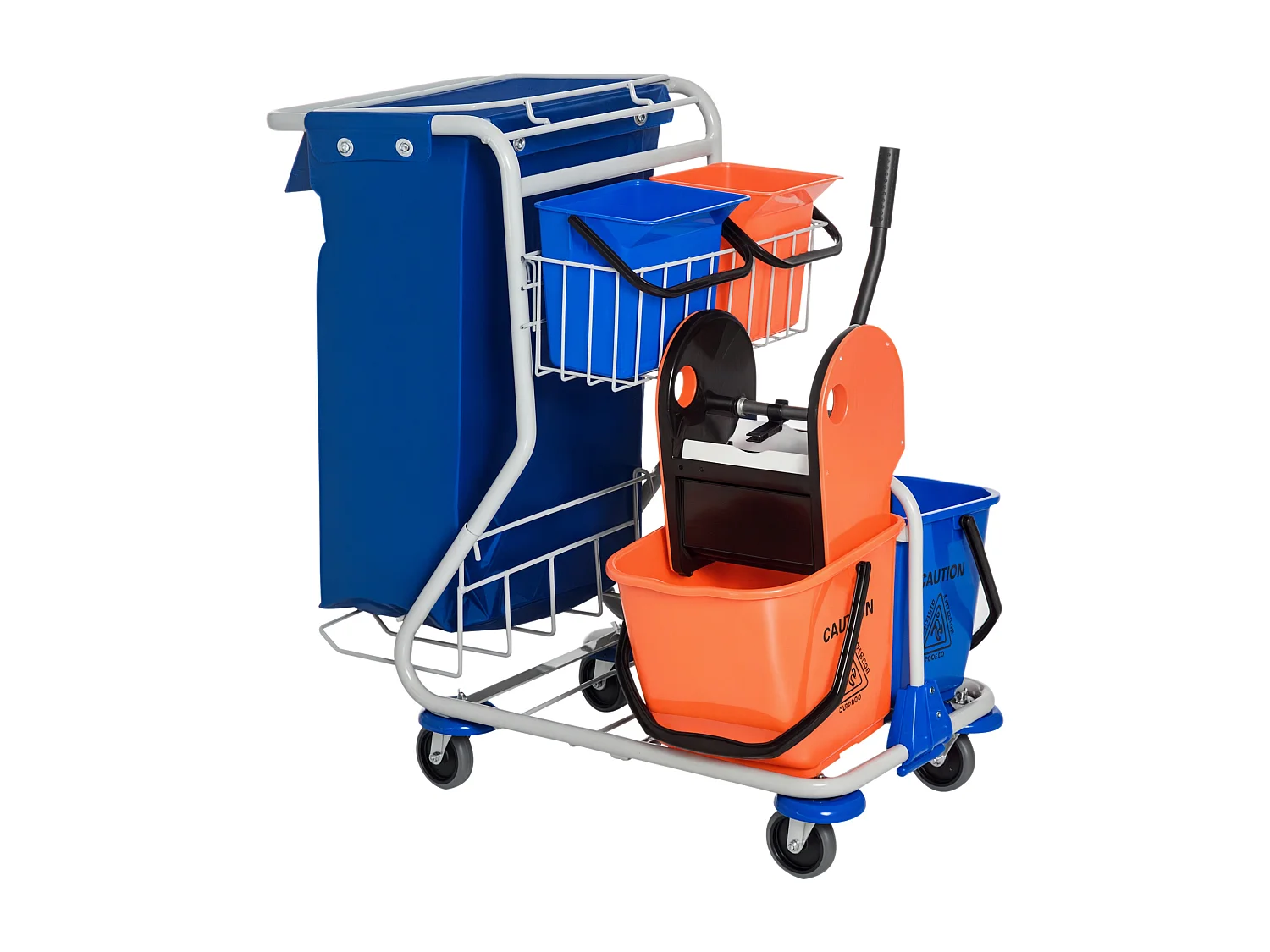 Carrello Pulizie Professionale con 4 Secchi 18l/6l, Blu, Arancione