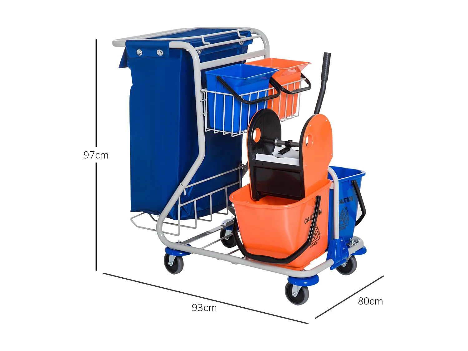 Carrello Pulizie Professionale con 4 Secchi 18l/6l, Blu, Arancione