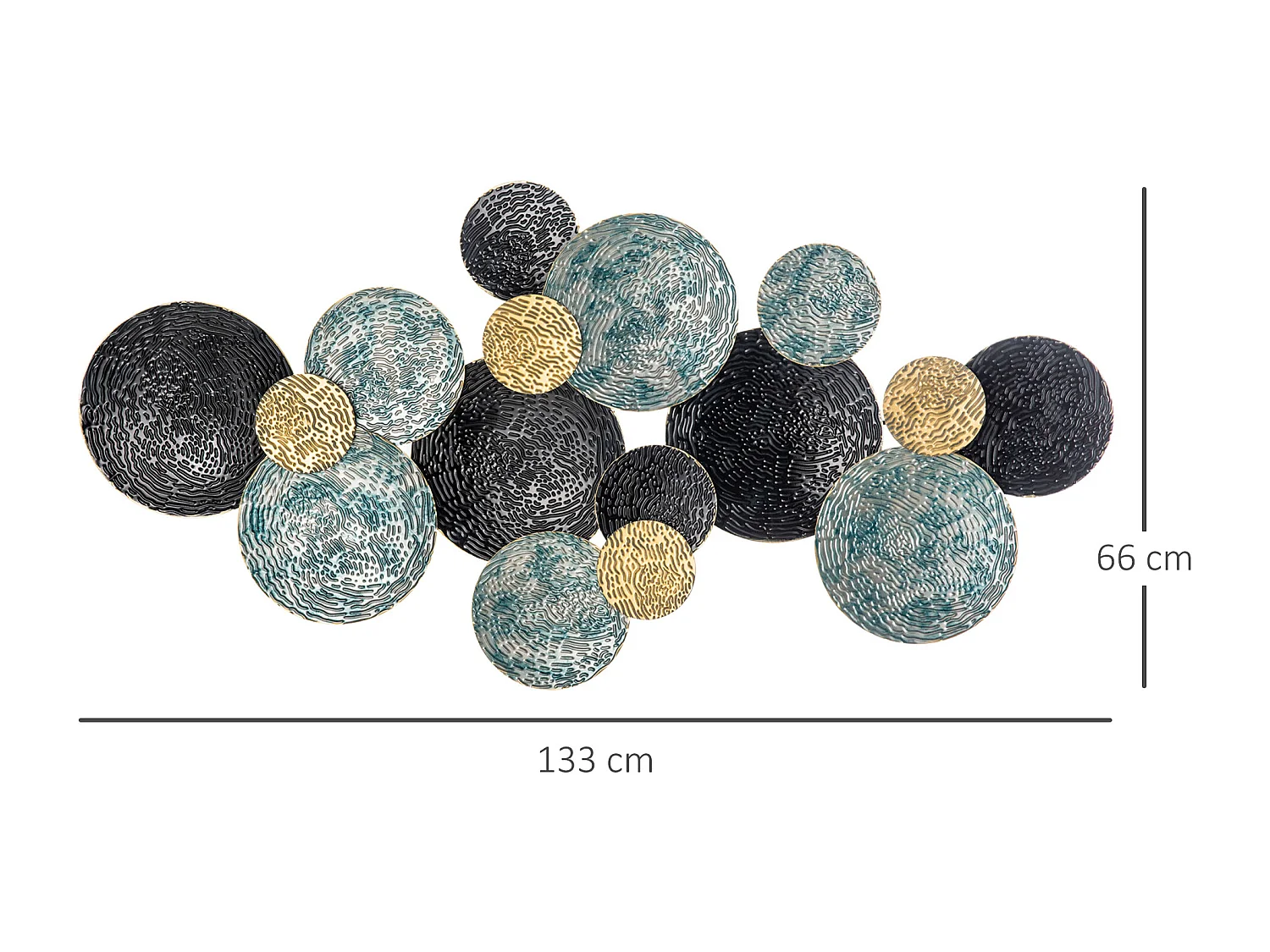 Wall art in metallo 3d a cerchi 133x66cm blu nero oro