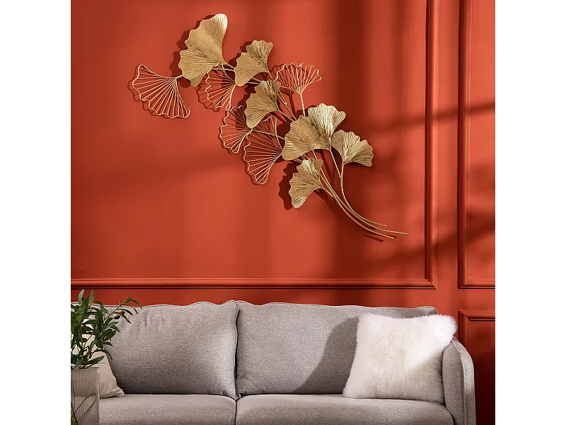 Decorazione murale 3d wall art con foglie di ginkgo 138x70cm