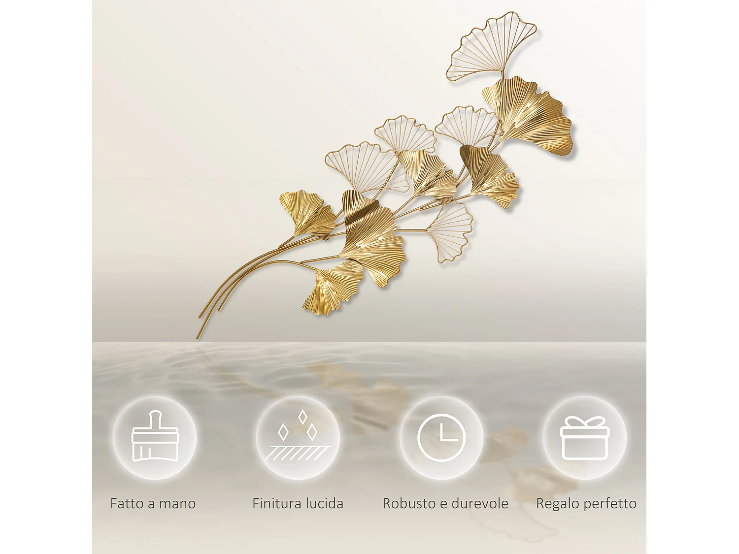 Decorazione murale 3d wall art con foglie di ginkgo 138x70cm