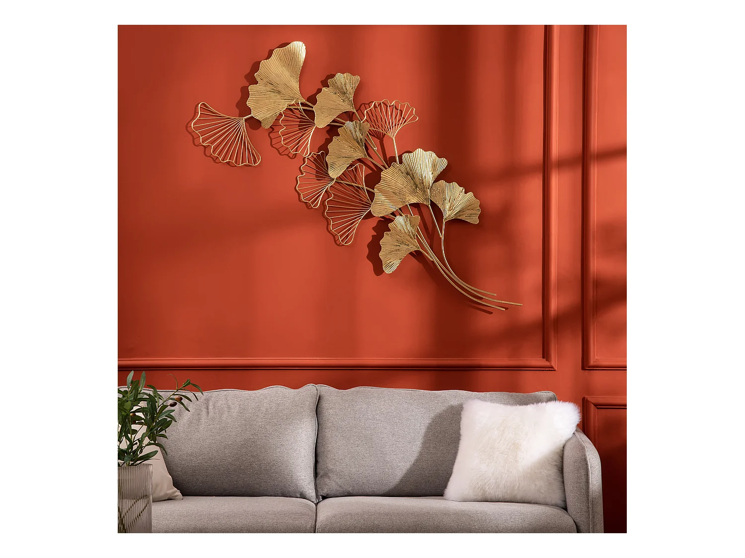 Decorazione murale 3d wall art con foglie di ginkgo 138x70cm
