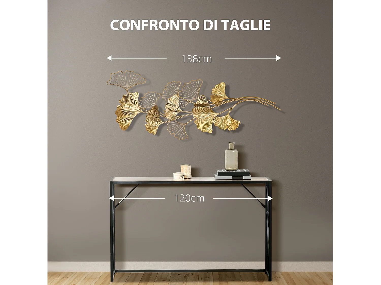 Decorazione murale 3d wall art con foglie di ginkgo 138x70cm
