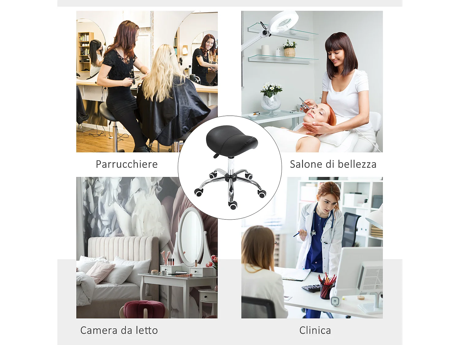 Sgabello a sella ad altezza regolabile per estetiste e tatuatori