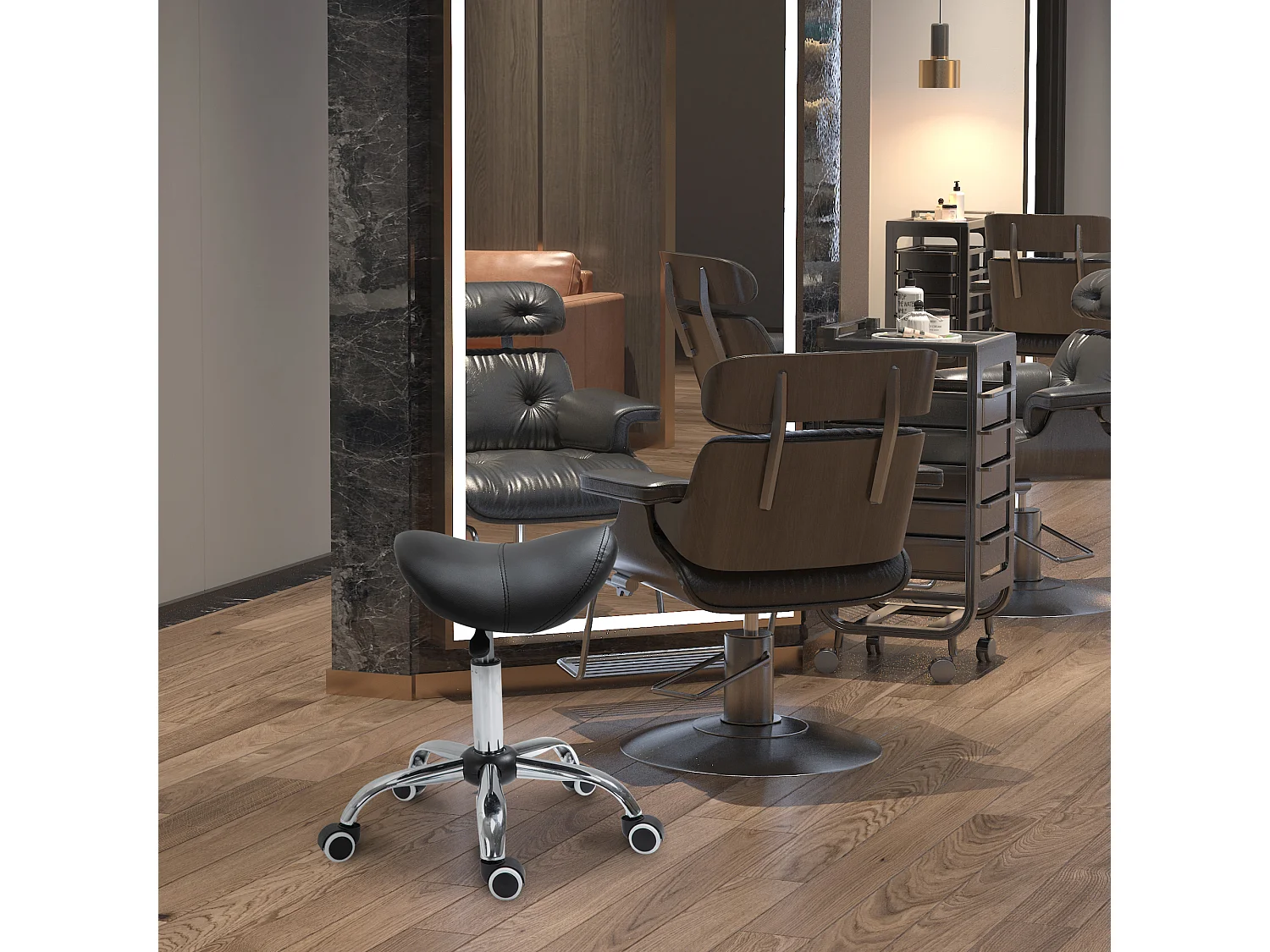 Sgabello a sella ad altezza regolabile per estetiste e tatuatori