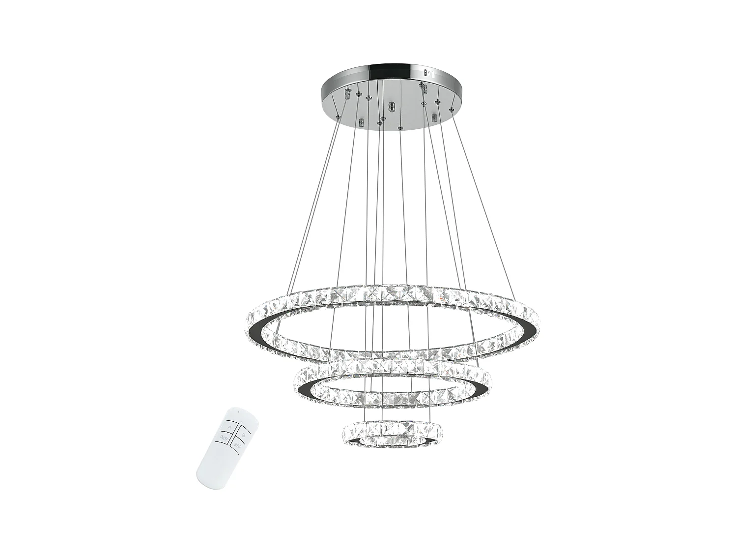 Lampadario a sospensione con 3 anelli led e cristalli ø60x110cm