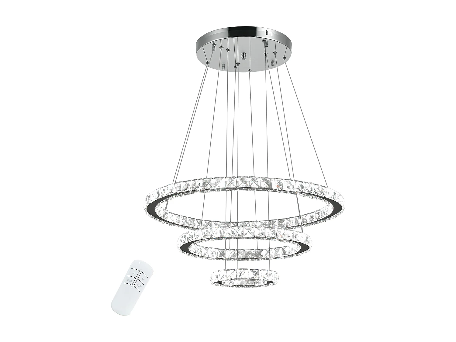 Lampadario a sospensione con 3 anelli led e cristalli ø60x110cm