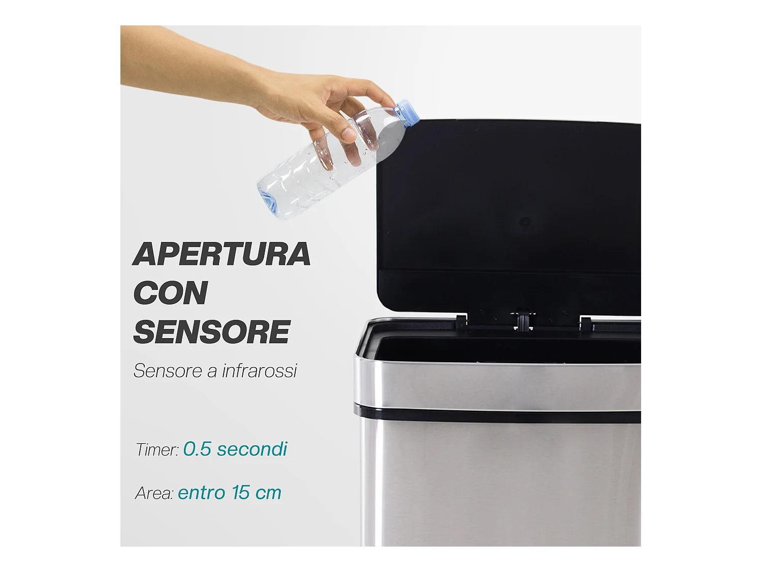 Pattumiera automatica da 72l sensore a infrarossi in acciaio e abs