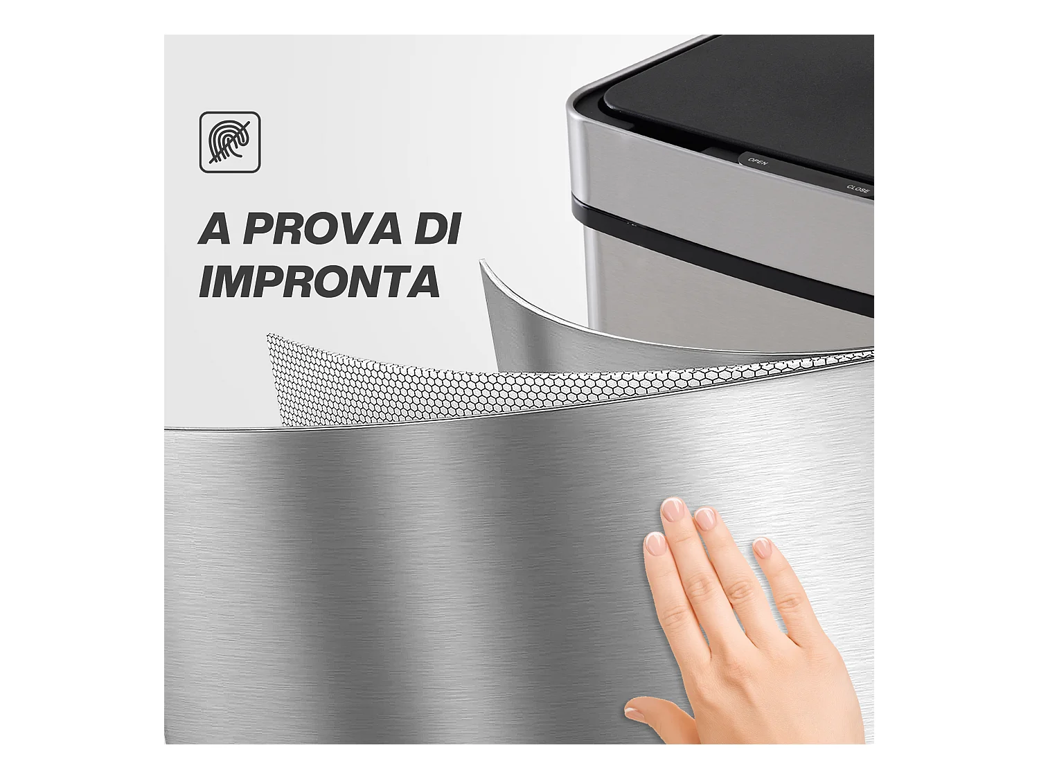 Pattumiera automatica da 72l sensore a infrarossi in acciaio e abs