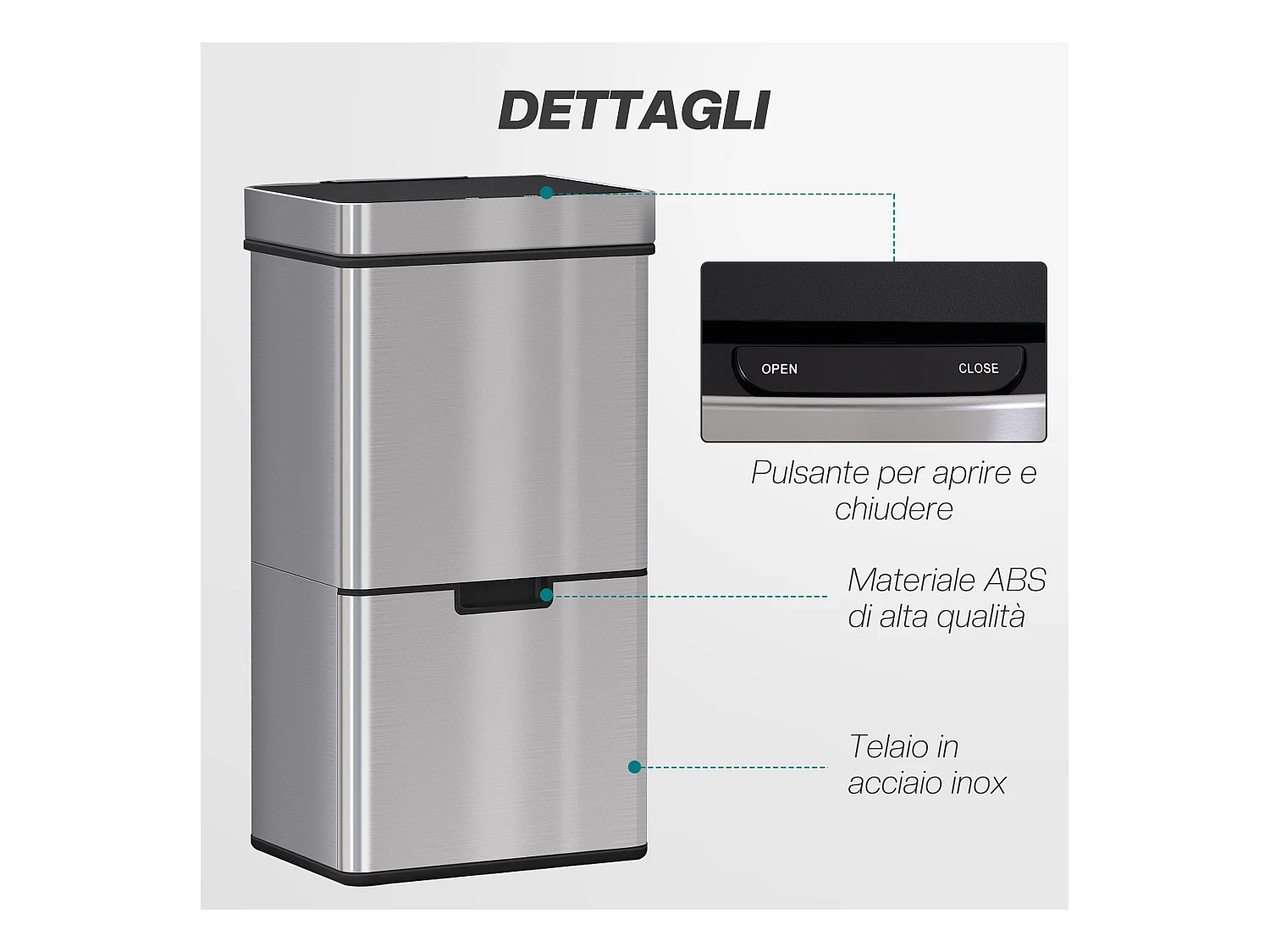 Pattumiera automatica da 72l sensore a infrarossi in acciaio e abs