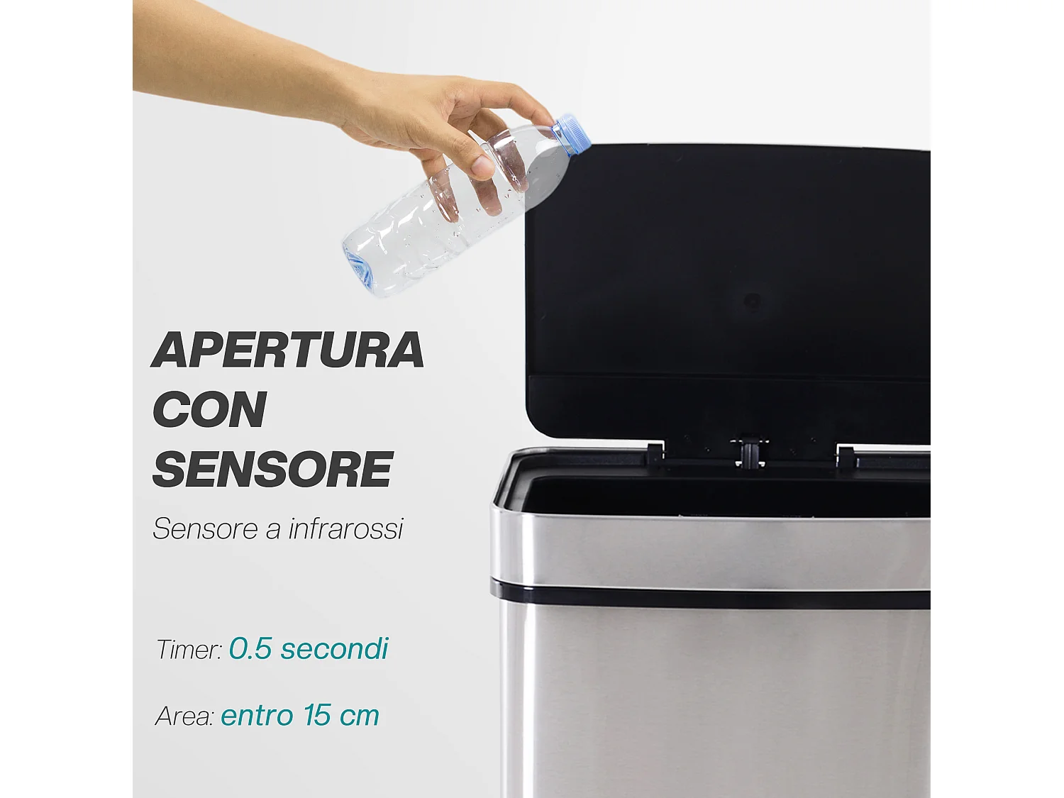 Pattumiera automatica da 72l sensore a infrarossi in acciaio e abs