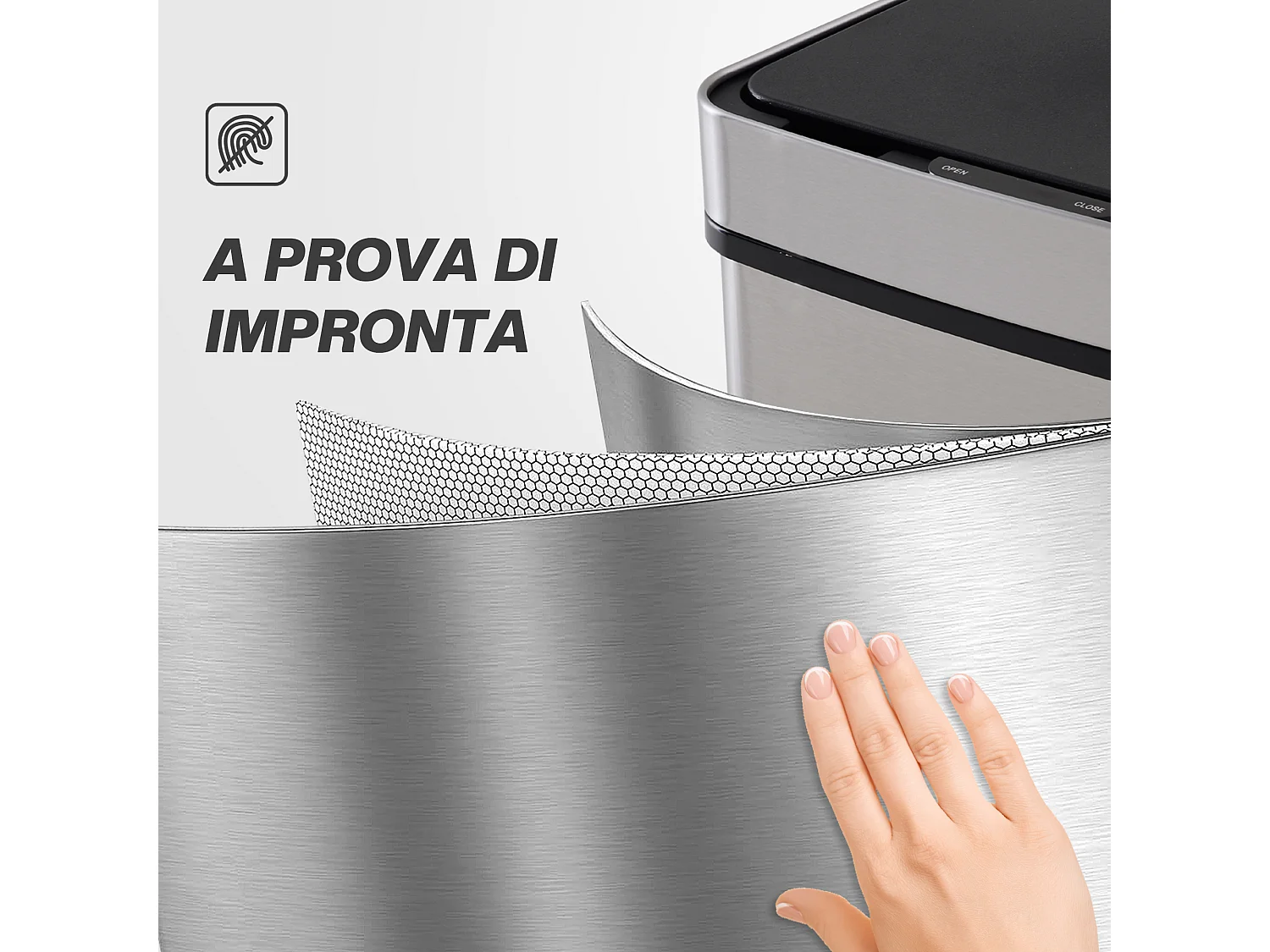 Pattumiera automatica da 72l sensore a infrarossi in acciaio e abs