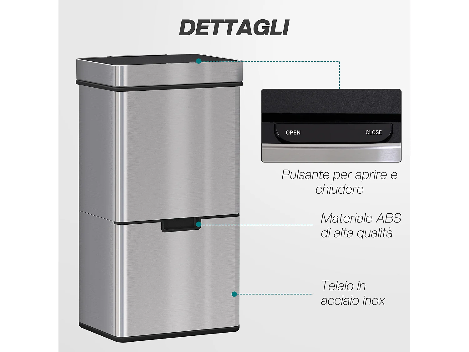 Pattumiera automatica da 72l sensore a infrarossi in acciaio e abs
