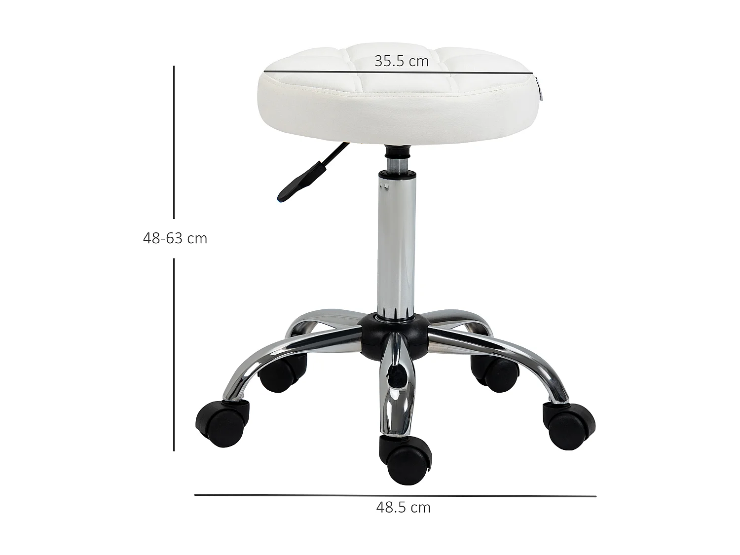 Sgabello girevole rotondo con ruote e altezza regolabile bianco